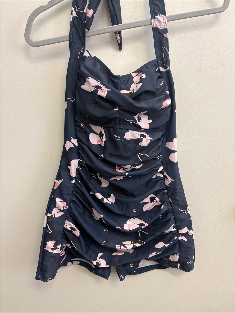 Navy Floral One-Piece swimsuit with Pink Bloom Print